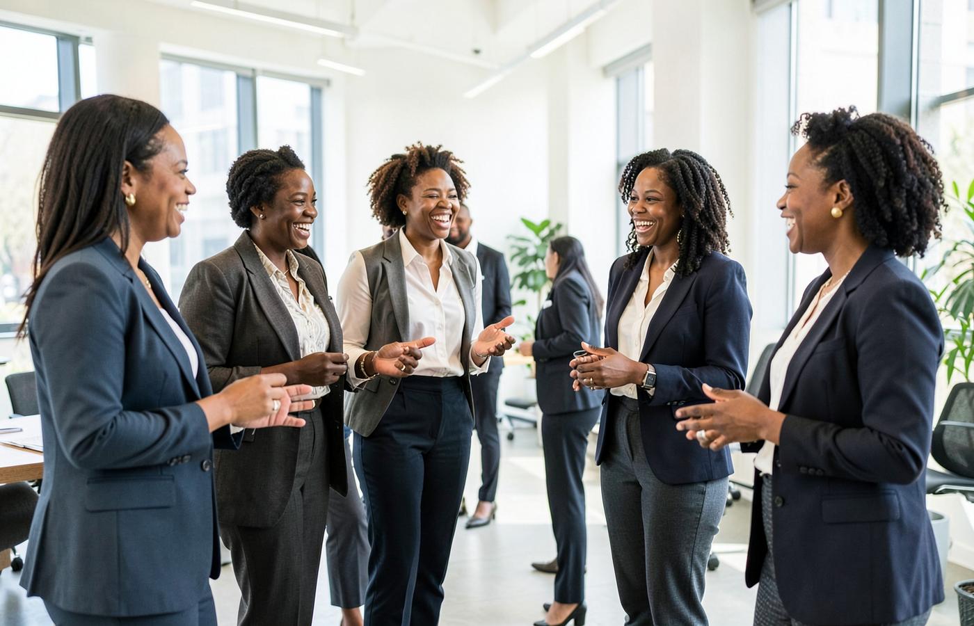 Femmes africaines professionnelles échangeant dans un espace moderne